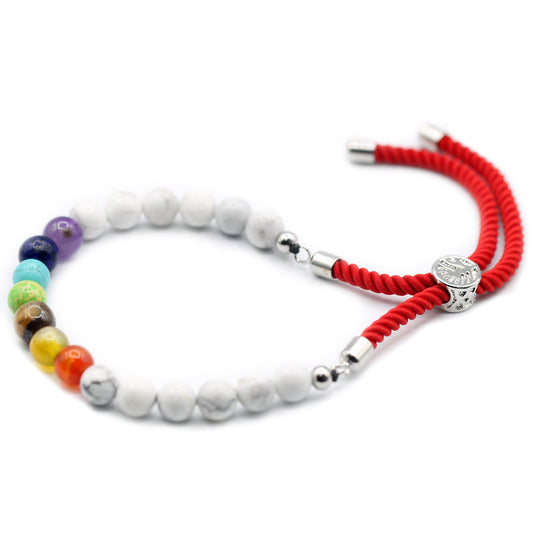 925 Verzilverde Edelstenen Armband met Rood Koord - Witte Howliet Chakra